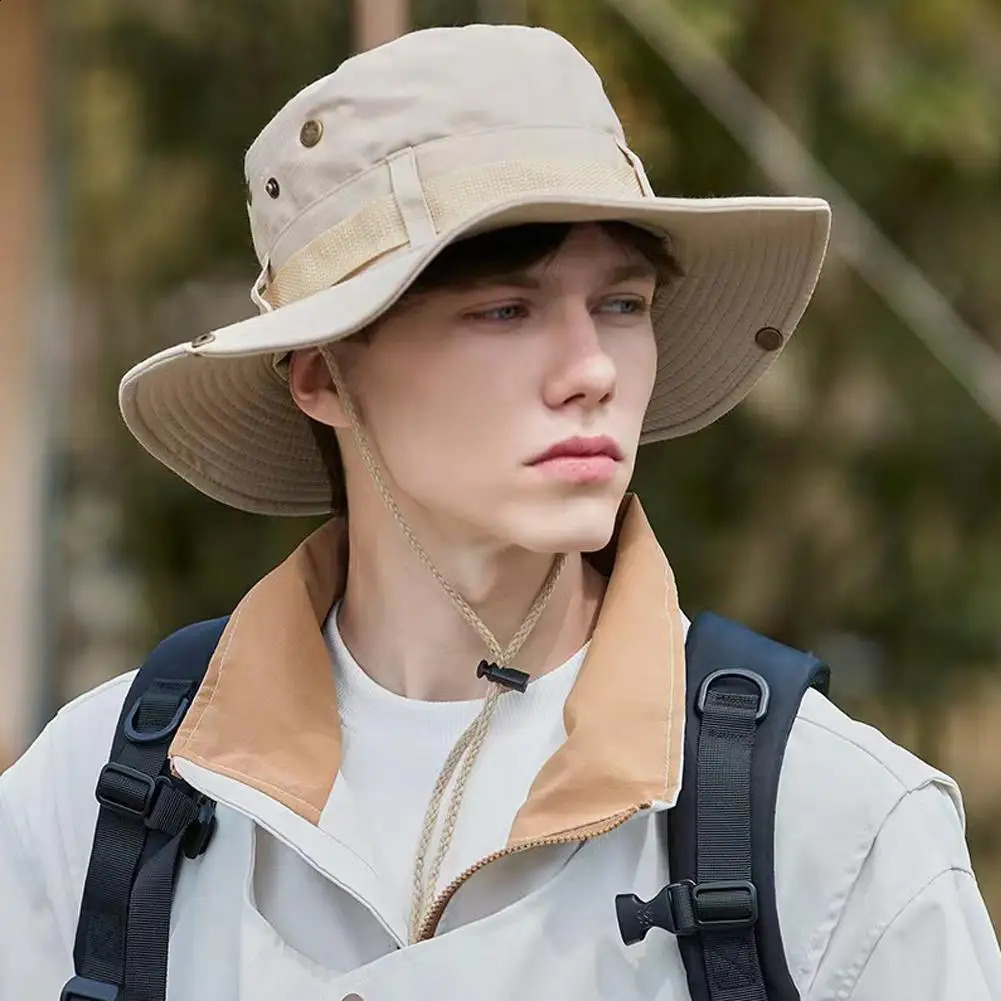 Mens outdoor fishing hat wide Brim UV protection womens bucket summer hiking 240812