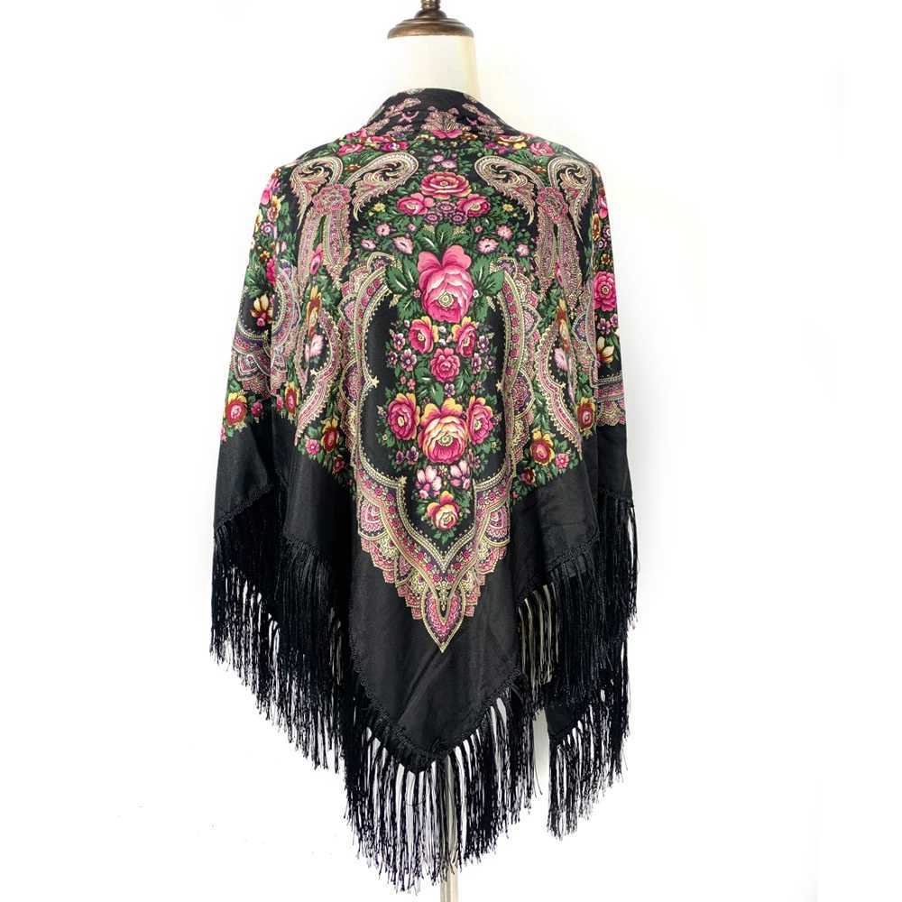 135 * 135cm Russian floral print square scarf for womens ethnic edge Bandana shawl Babushka handle chief blanket headband W240810