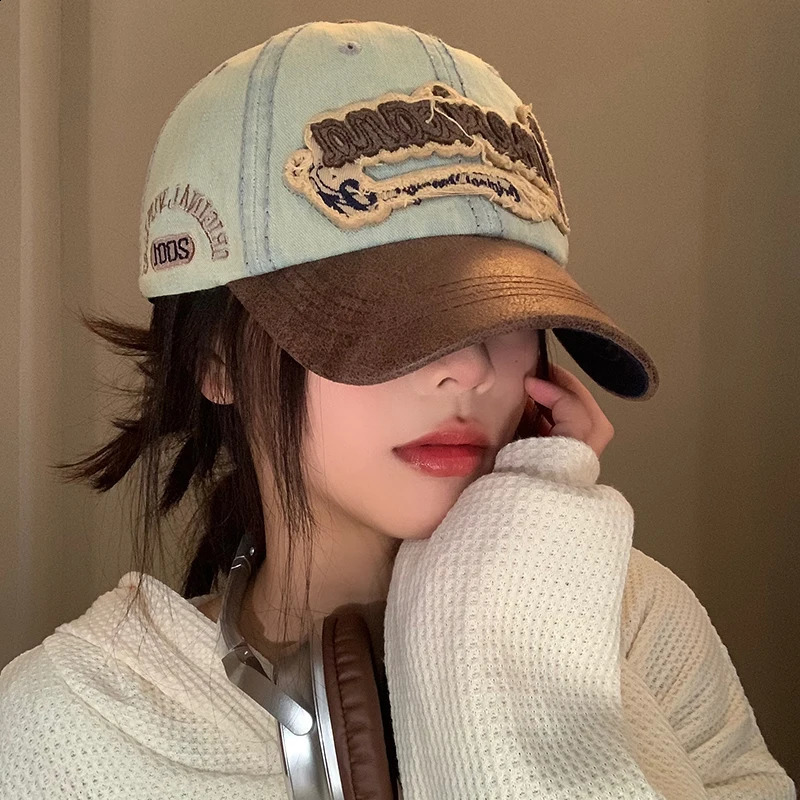American Retro Splicing Baseball Hat Womens Display Face Spring Summer Outdoor Sunscreen Casual Fashion Stickers Mens 240812