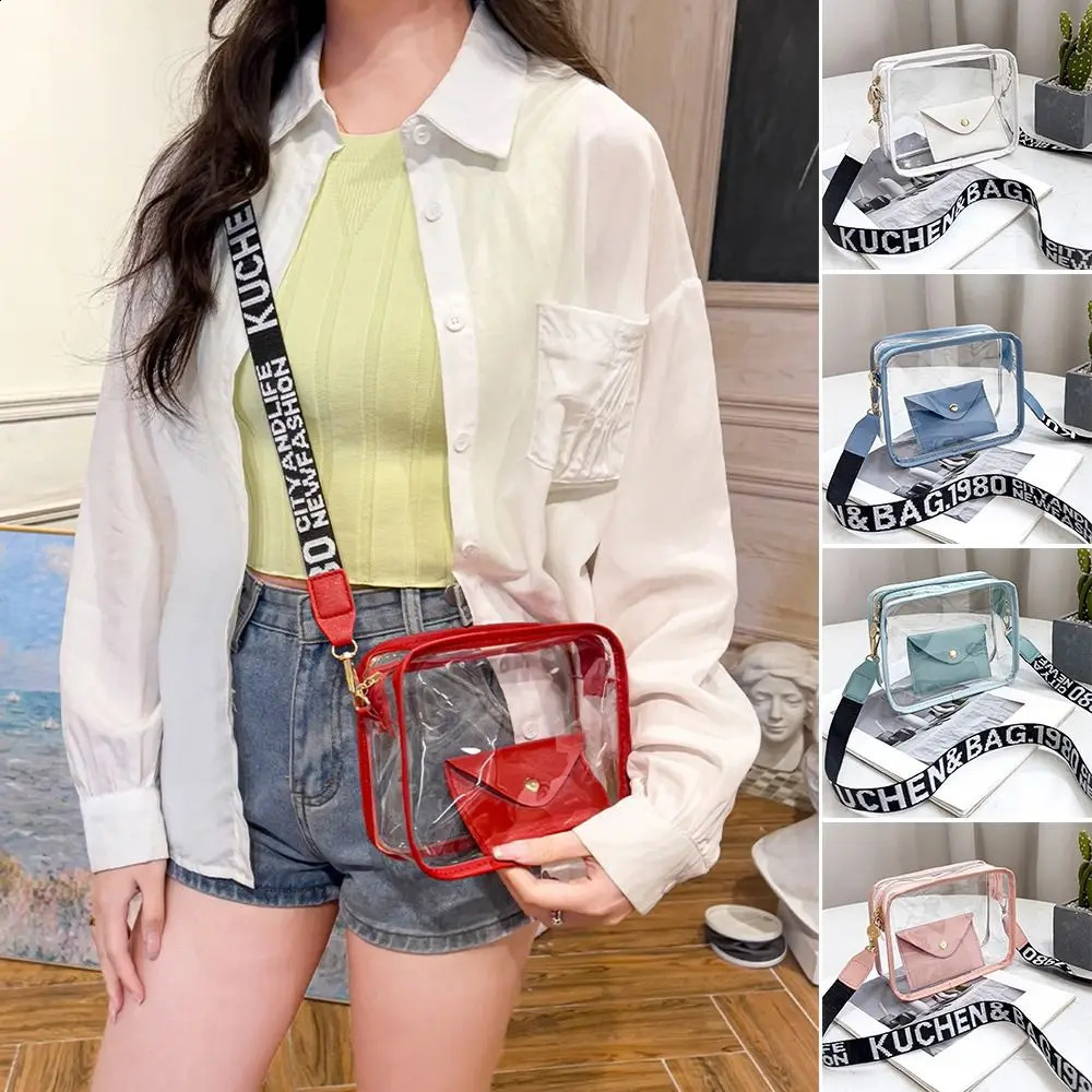 Transparent Crossbody Bag for Women Candy Color Letter Fashion Shoulder PVC Jelly Small Square 240812