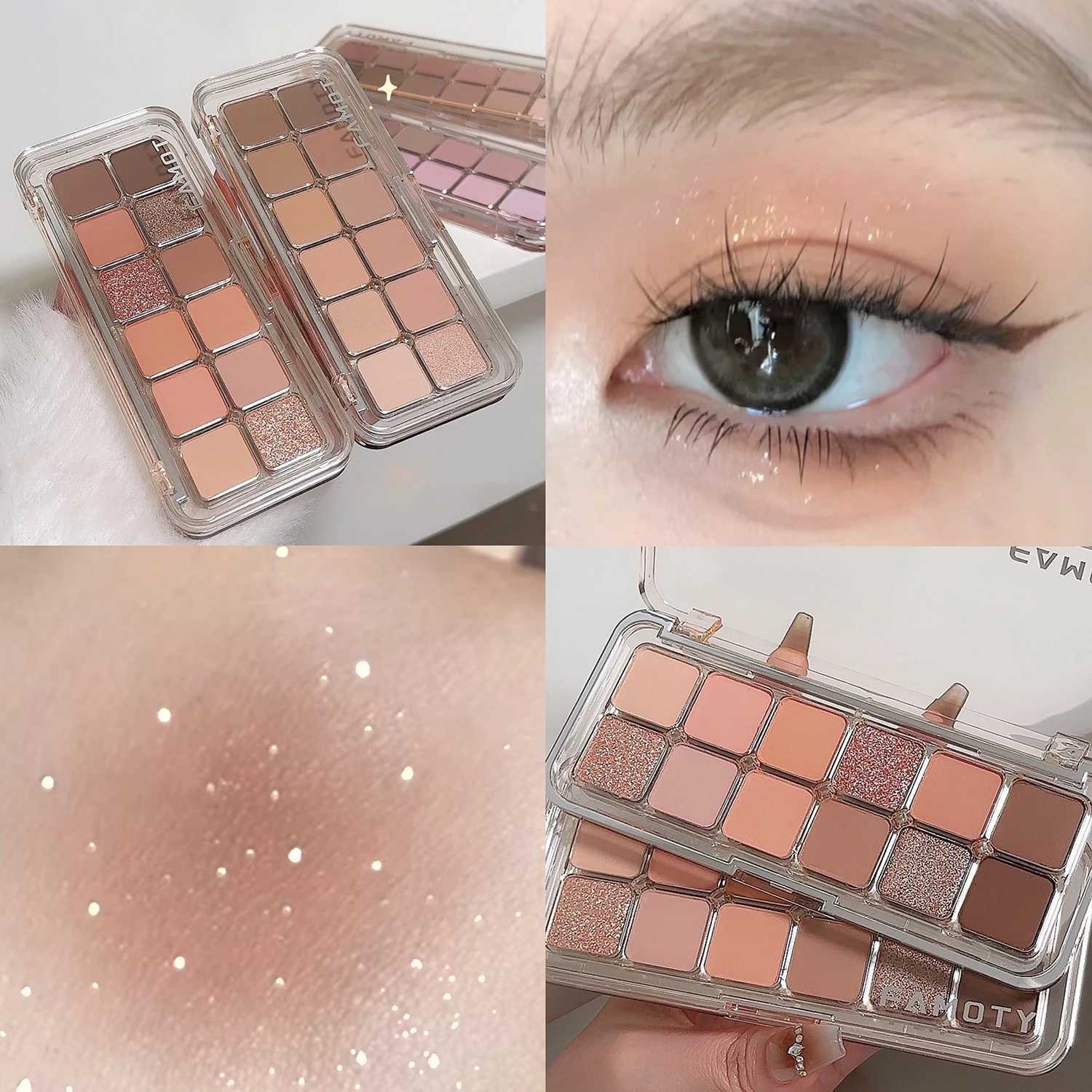 12 Colors Eyeshadow Palette Cement Grey Brown Milk Tea Color Matte Glitter Pink Sequins Eyeshadow Pigments Eyes Makeup CosmeticsCL240812