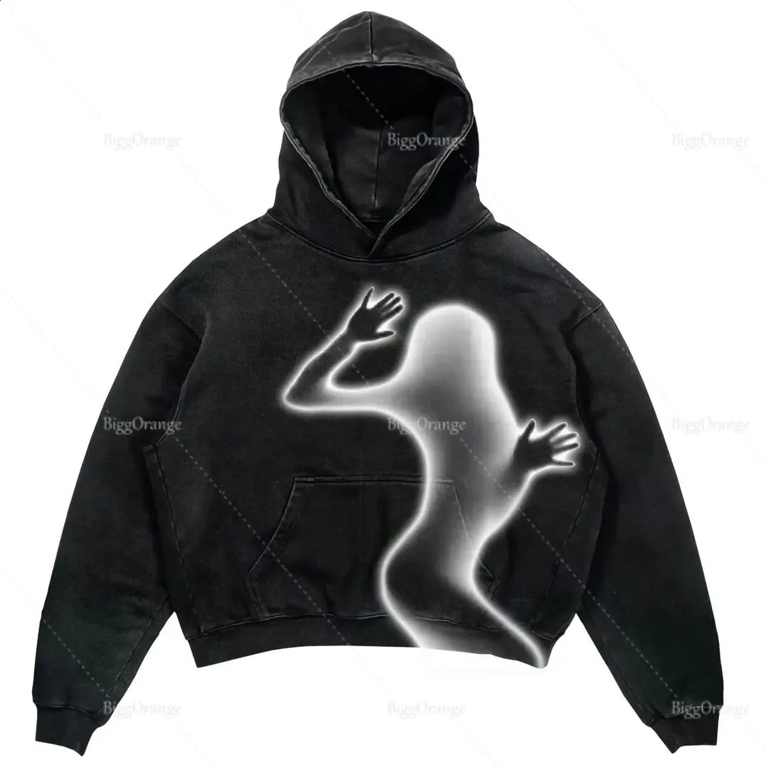 FallWinter High Street Hip Hop Character Print Hoodie Casual O Neck Sweater Pocket Hoodie 240812