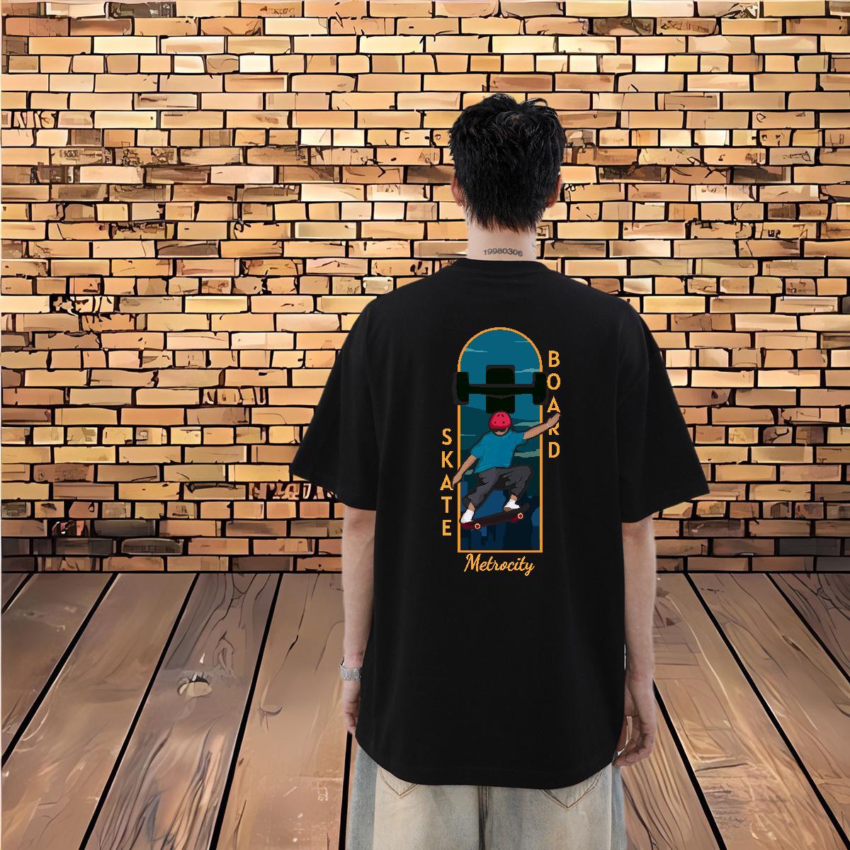 2024 Summer Men T Shirts skateboarding Tees Shirts 230g Cotton Anime Printing Street Free Shipping Oversized Breathable Short Sleeve Men Clothes T-Shi