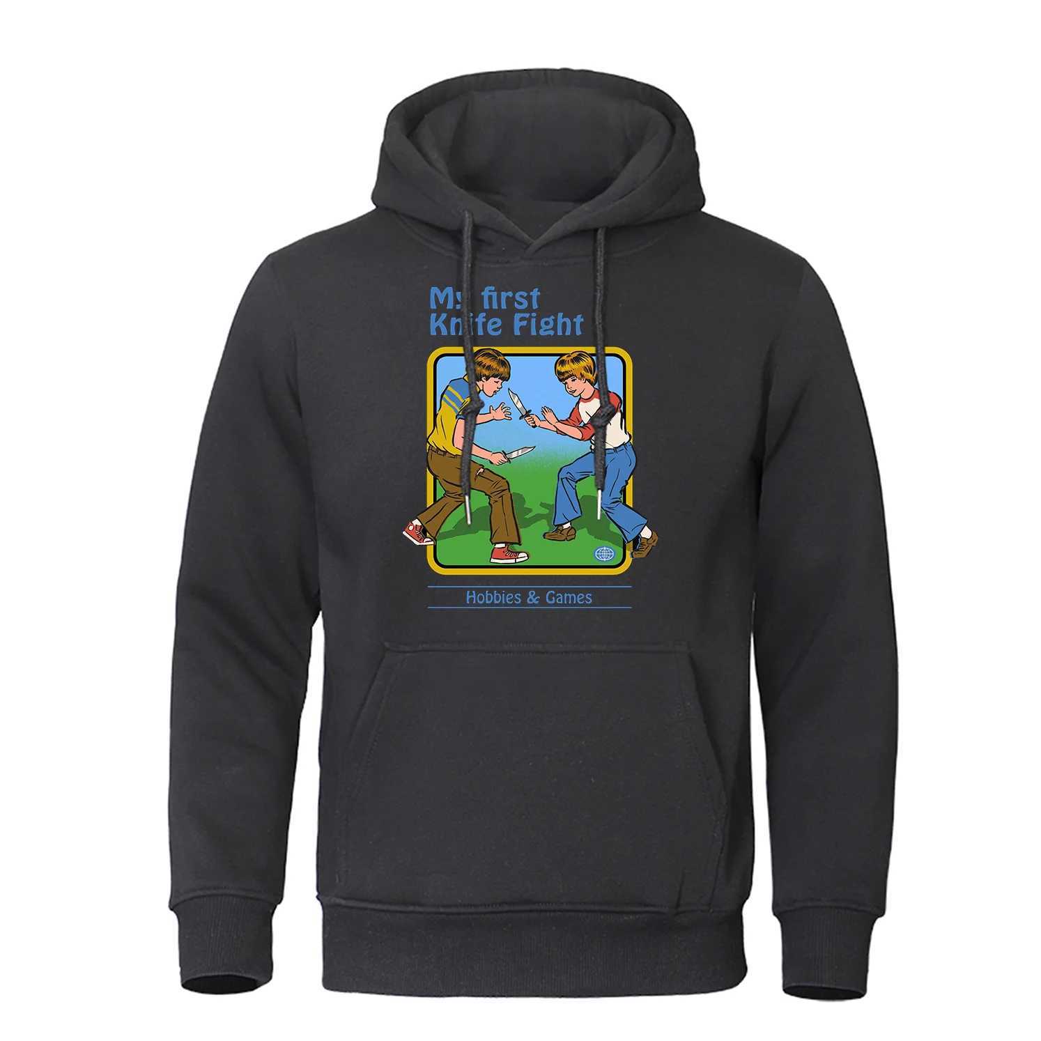 My First Knife Fight Printing Hoodies Mens Casual Fashion Soft Street Clothing Crewneck Wool Sweatshirt Pullover Hip Hop Hoodie MensW240724