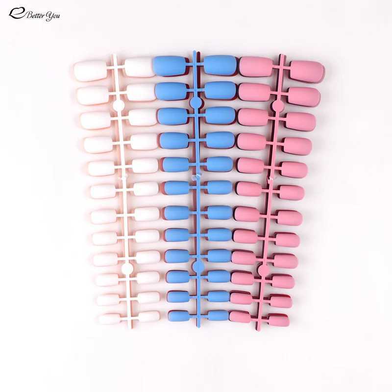 Solid color rectangular head frosted craft patch wear-resistant nail piece semi-finished fake nail multi-color strip fake nail W240810