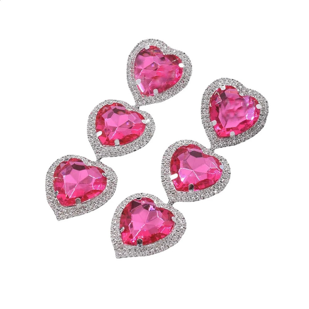 Exaggerate Pink Crystal Heart shaped Earrings Declaration Jewelry Women Love Pendant Water Diamond Pendant Earrings Party Gift 240810