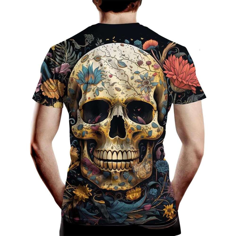 Halloween Mens T shirt Skull Graphic T-Shirts for Men Novelty 3D Flower Print Shirts Summer Fashion shirts tshirt graphic tee Casual tops summer cloth