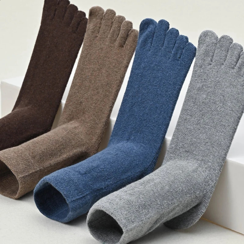 5 Pairs Wool Toe Short Socks Winter Man Solid Soft Elastic Endurable Business Sweat-Absorbing Thick Thermal Warm 5 Finger Socks 240812