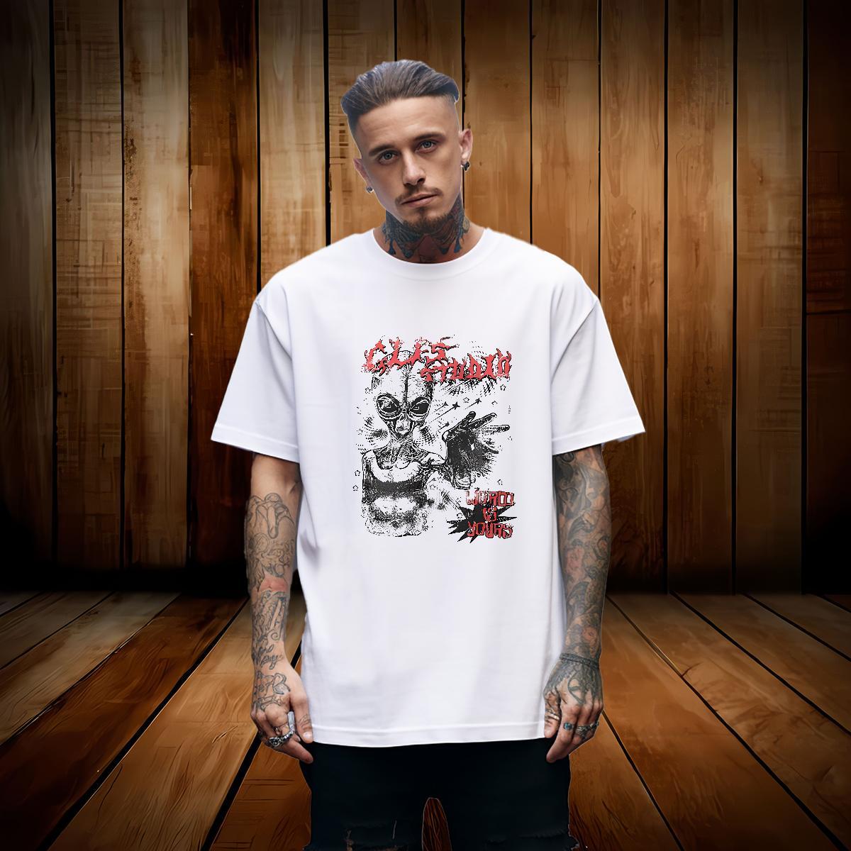 2024 DIY T-Shirts for Men skull Tops Shirt 230g Cotton Hip Hop Street Loose Oversized 3XL 4XL Crew Neck Breathable Men Tshirts