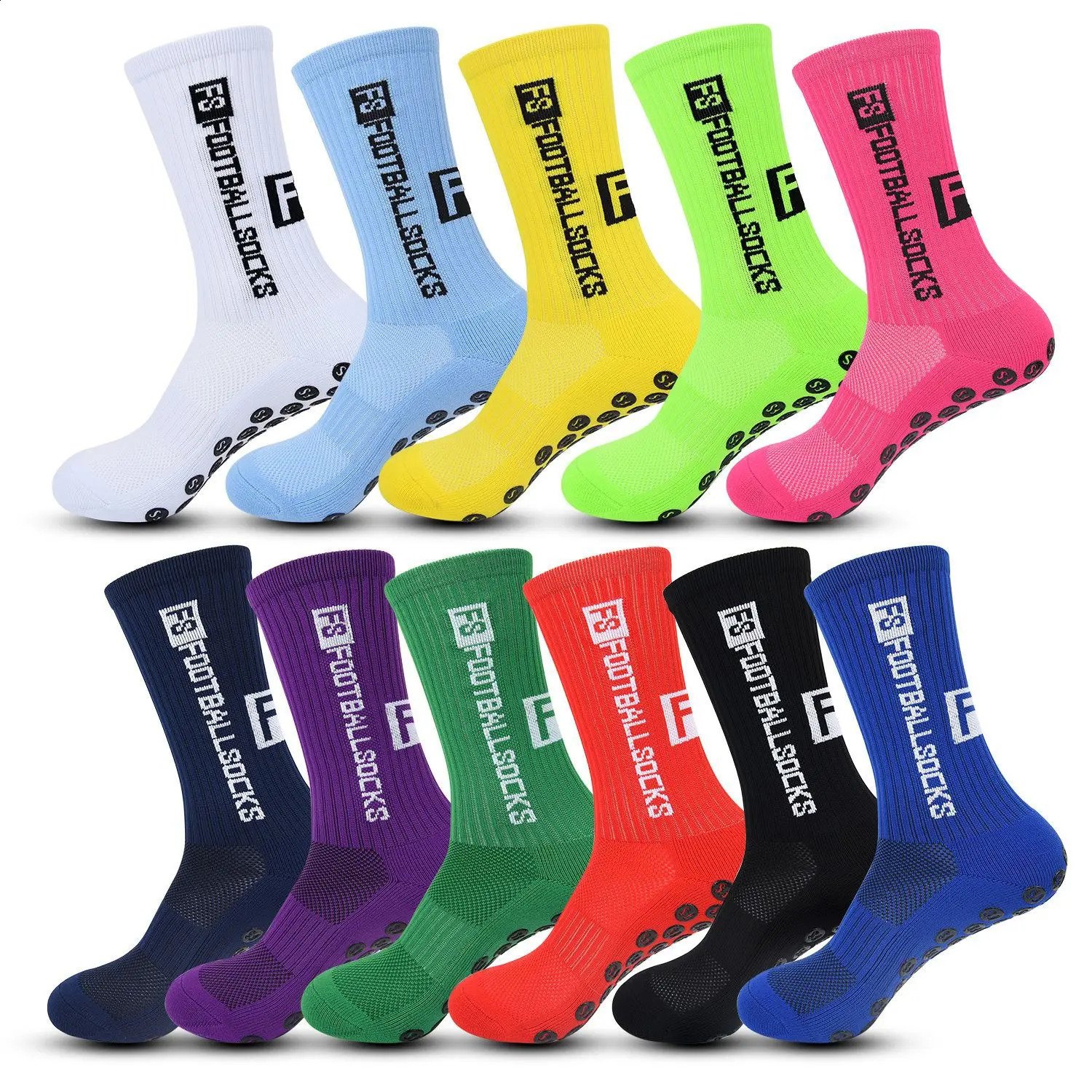 4PairsLot FS Football Socks Style Round Silicone Suction Cup Grip Anti Slip Soccer Sports Men Baseball Rugby 240805