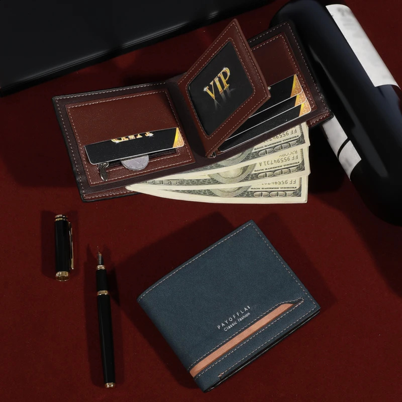 Mens fashionable business short wallet with card slot horizontal soft PU leather 240810