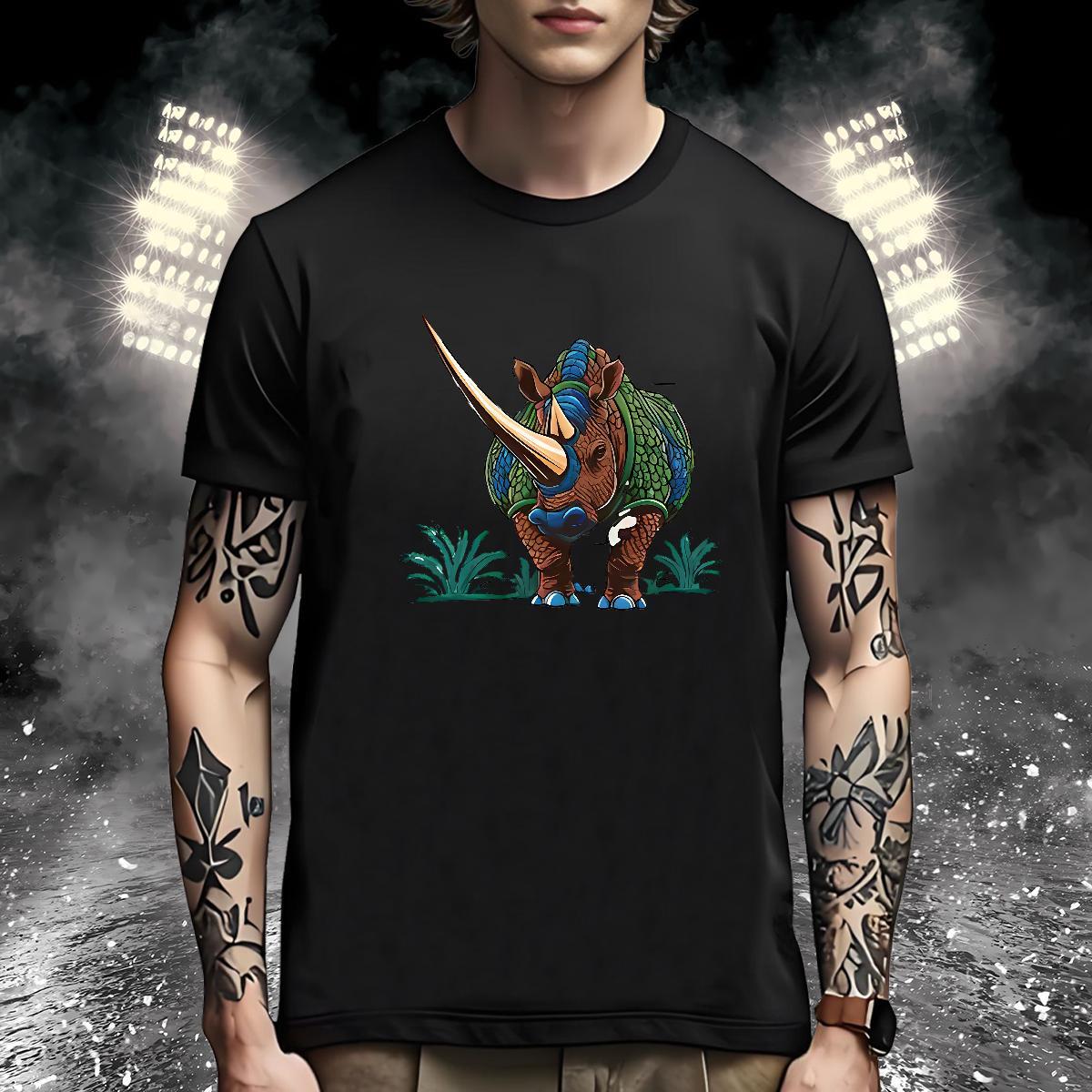 Free Shipping T Shirt For Man rhinoceros Round Neck Short Sleeve Anime Printing Street Oversized 3XL 4XL 100% Cotton 230g Mens Tshirts DIY Customized 