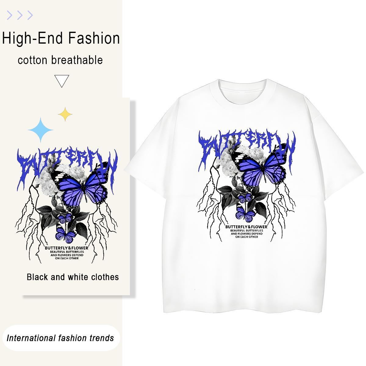 TOP Quality Men Tshirts Sport 230g Pure Cotton DIY Printed Crew Neck Breathable Butterfly T Shirt For Man Custom Tees