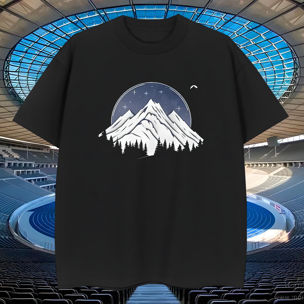 DIY Customized T Shirts Men mountains Clothings 230g 100% Cotton Street Casual Wholesale Black Oversized Short Sleeve O-Neck Mens Tshirts