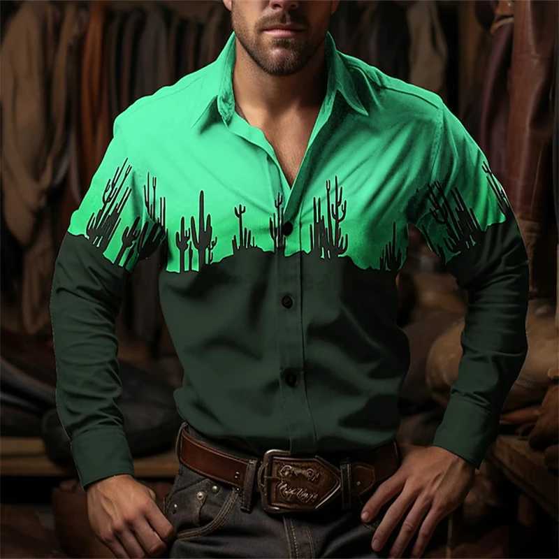 Mens button-up shirt casual business spring and summer plus size long sleeve flat lapel street resort wear fashionable casualXJ240812