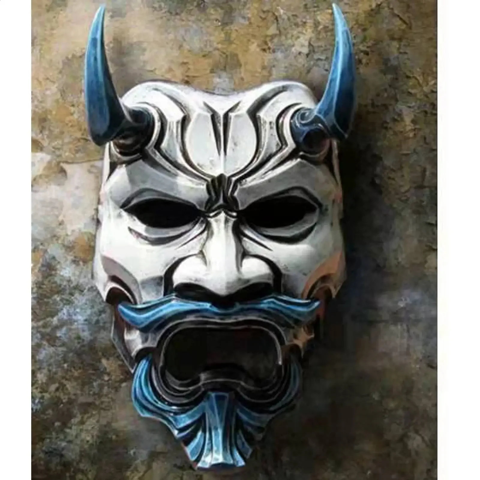 Adult unisex Halloween Japanese demon Haniya Oni samurai Kabuki monster latex mask cosplay prop Grimes party 240810