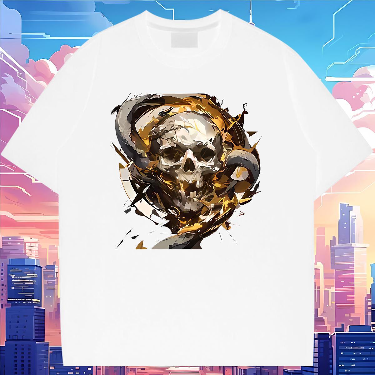 Fashion Casual Man T Shirts skull Wear 230g Pure Cotton Beach Brand Plus Size Custom Breathable Tshirts
