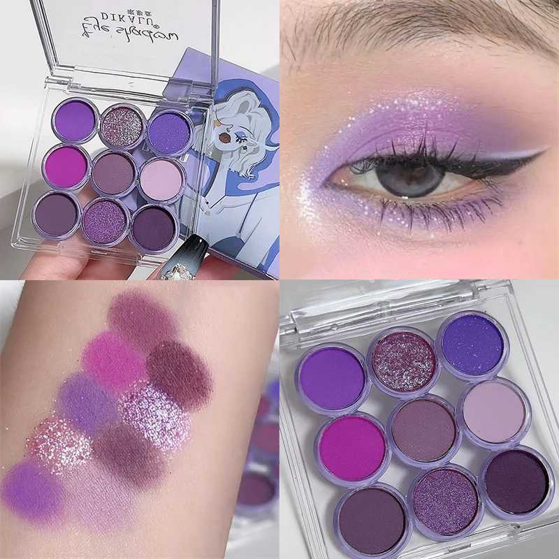 9-color glitter eye shadow palette smoke purple lace shimmer matte acrylic eye shadow palette waterproof eye shadowW241212