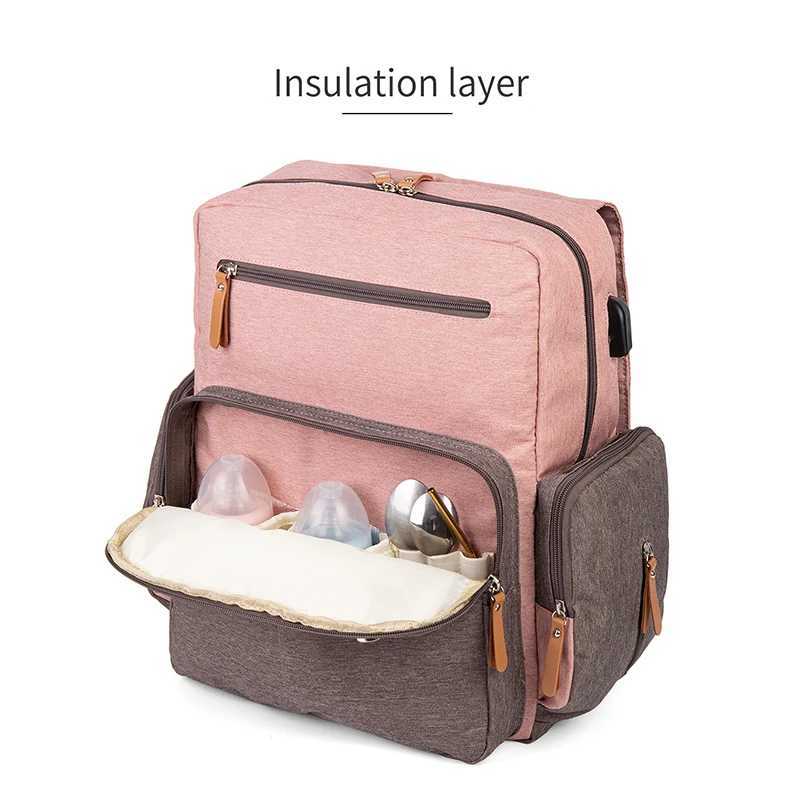 Lequeen Diaper Bag Fashion Baby Bag Backpack Black Baby Products Organizer Mom USB Port Pajama Replacement Wet Bag W240812