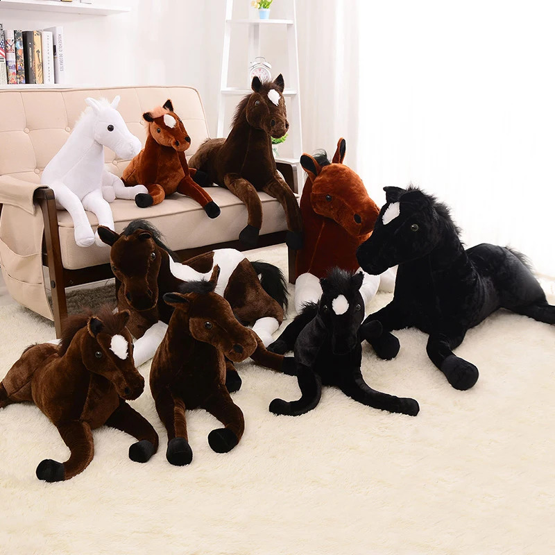 1PC Simulation Animal 70x40cm Horse Plush Toy Prone Horse Doll For Birthday Boys Gift 240807