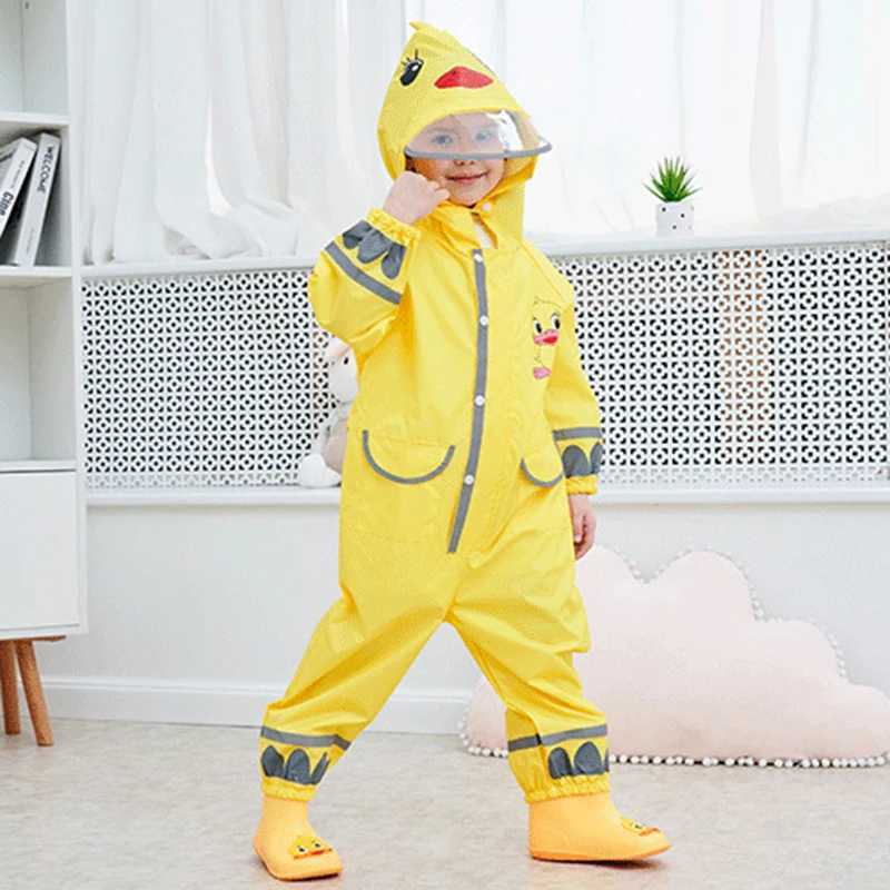 Children Raincoat Cartoon For Kids One Piece Rain Suit With Zipper Buckle Closure Unisex Adjustable Waist Elastic Cuff Y240810