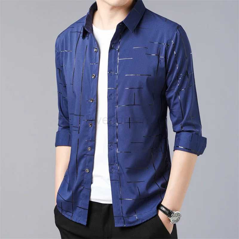 Mens Casual and Fashionable Long Sleeved Printed Shirt Non Ironing and Wrinkle Resistant Business TopXJ240812