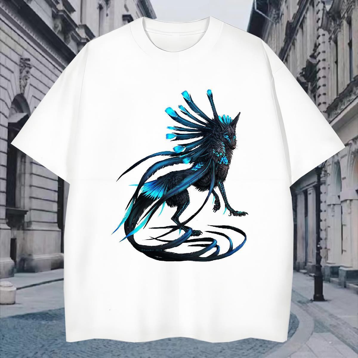 Soft T-Shirts wolf Breathable Short Sleeve Beach Black White 100% Cotton 230g Mens Tshirts 2024 New Clothings