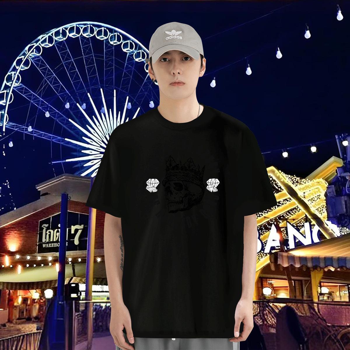 2024 Summer Man T Shirts skull Tops 100% Cotton 230g Daily Wear Free Shipping Custom Printed Round Neck Short Sleeve Men Clothes T-Shirt