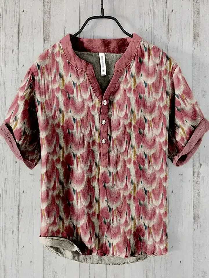 Leisure Chinese style mens 3-button cross-border direct sales ink print casual oversized shirt origin factoryXJ240812