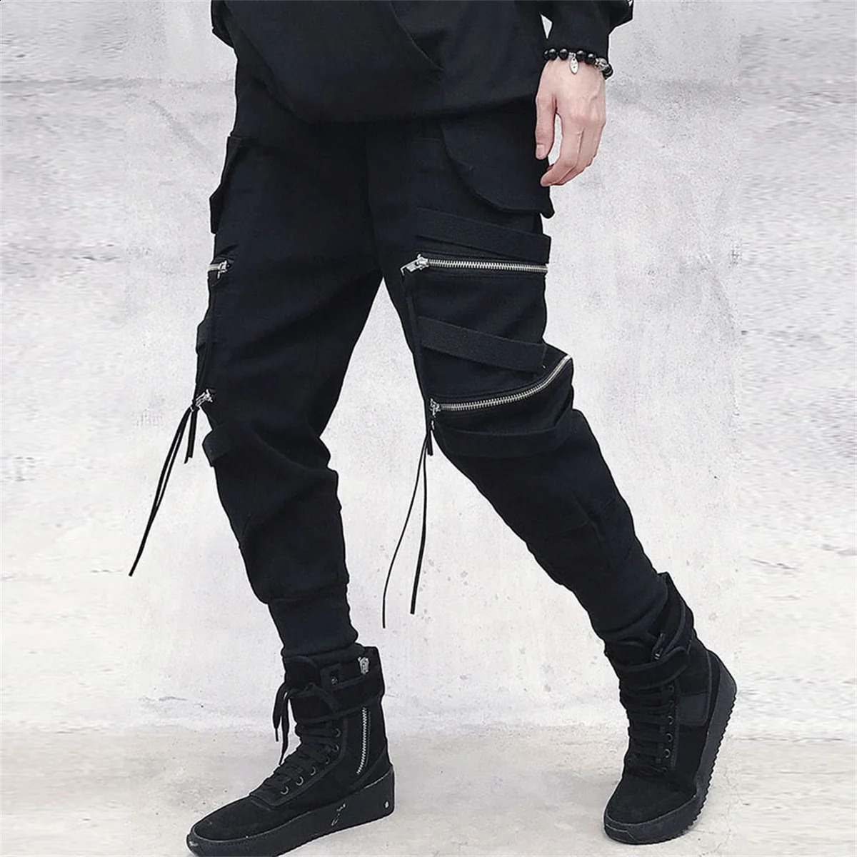 Cargo Pants Hip Hop Joggers Men Loose Harem Pants Multi-pocket Ribbon Mens Pants Trousers Casual Streetwear Sport Pants for Men 240812