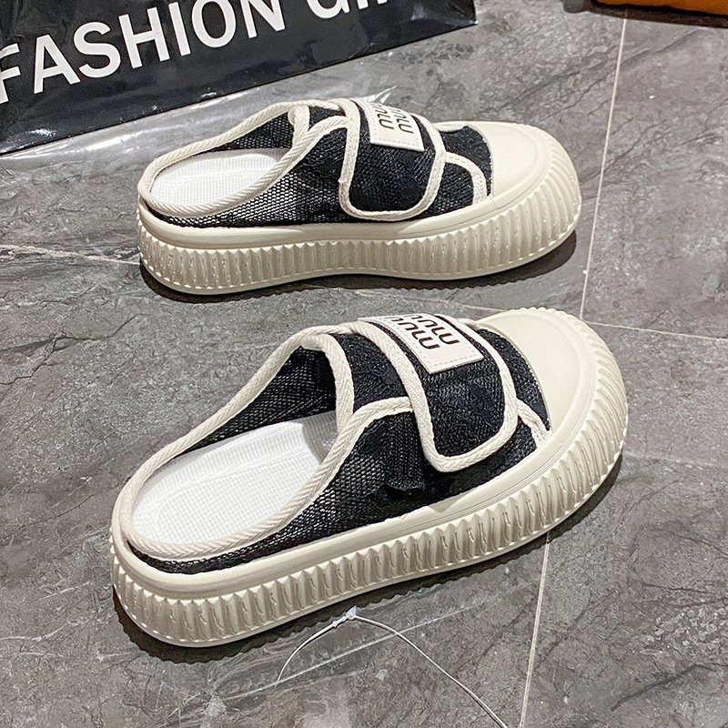 Ddmysports Summer Alf Tuo Korean Edition Breathable Slippers Female Students Thick Sole Casual Versatile Tall White Shoes C Outdoor