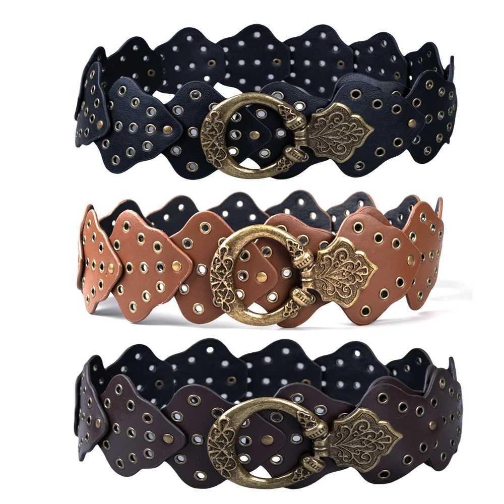 Belts Ladies vintage hook and loop multi color rivet hollow denim belts For Women Decorative bellyband Wear out Waist accessories Y240810Y5DJ