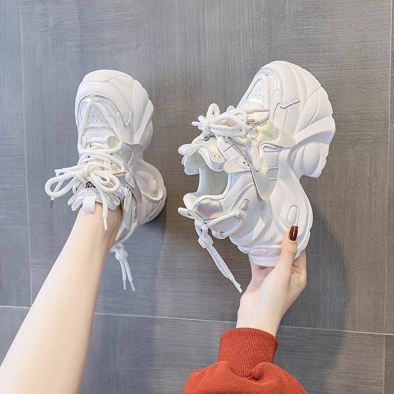 Ddmysports Dad S For Women New Spring Thick Sole With Increased Height Lightweight And Eye Catching Small Explosion Street Leather Casual Sports Shoes