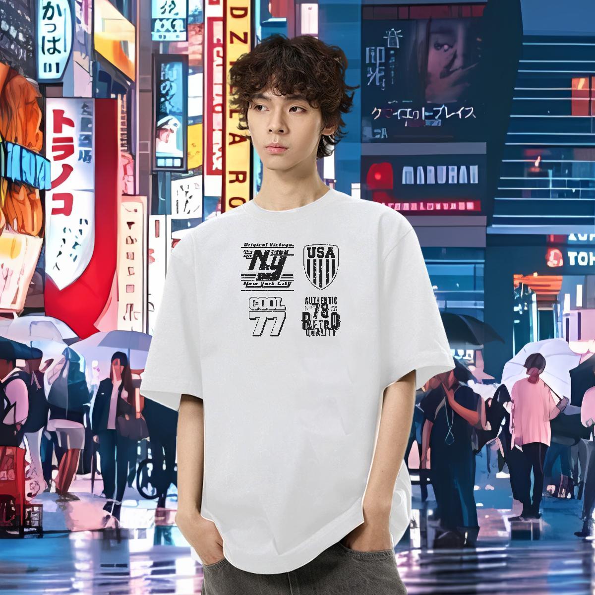Casual New T shirt letter Tshirts 230g 100% Cotton Street High Quality Asian Size Breathable Short Sleeve Men Clothes T-Shirt