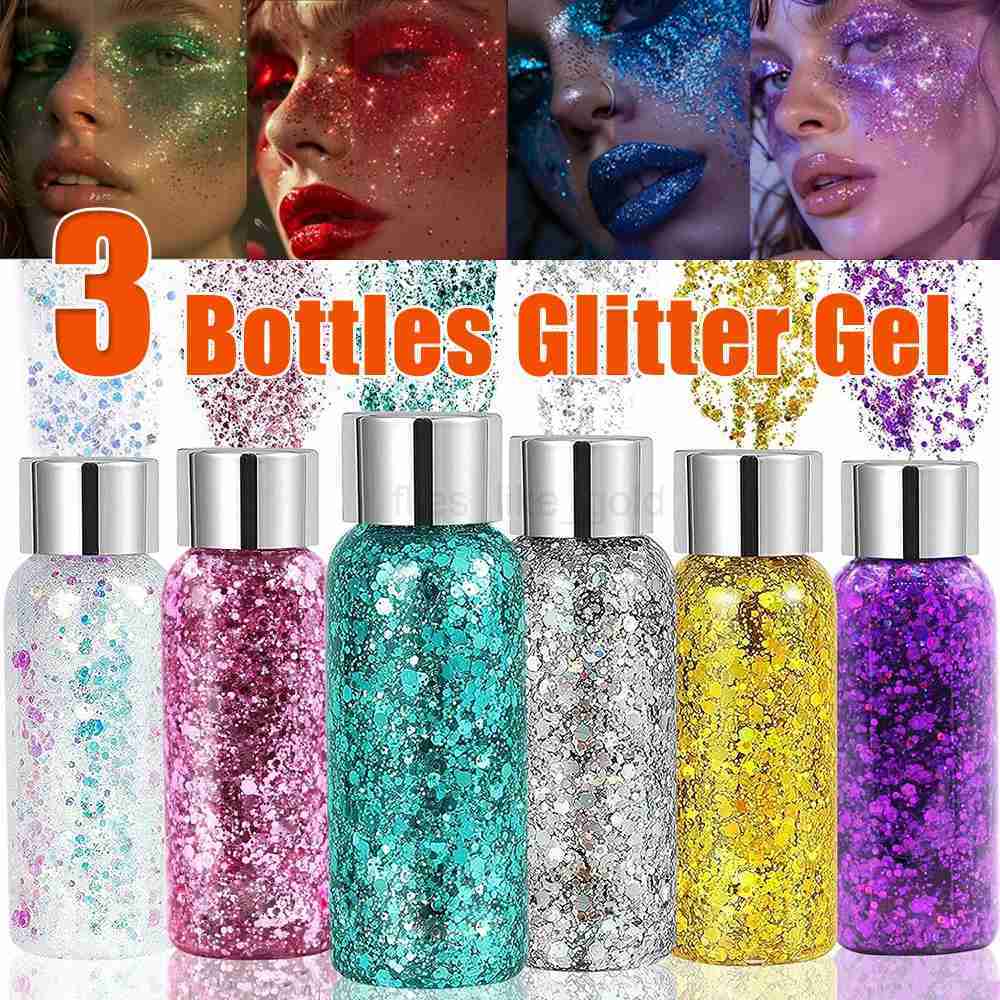 3 body glitter gel face glitter makeup party glitter gel eye shadow hair glitter gel for bar makeup W240812