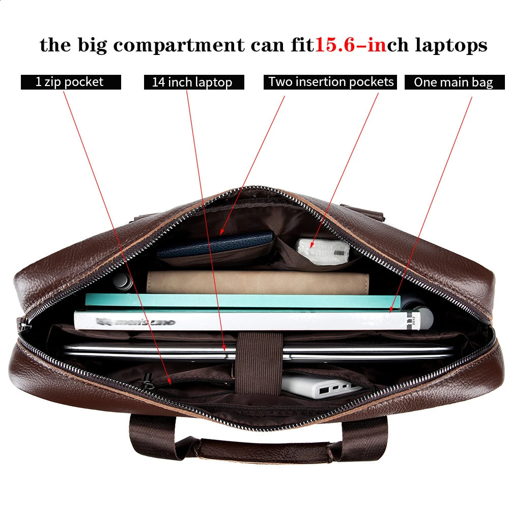 Cowboy leather mens briefcase large capacity 15 inch computer bag business single shoulder carrying 240810