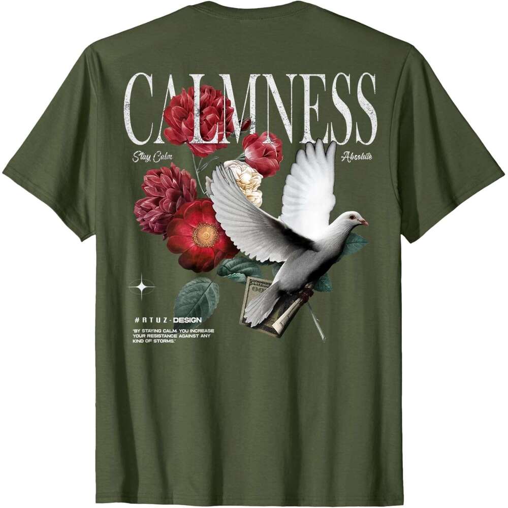 25ss Casual T shirt for Mens Womens CALMNESS Hip Hop Peace dove Back Print Streetwear T-Shirt Shirts Tshirt Graphic Tee Tops Clothes Short sleeve Free