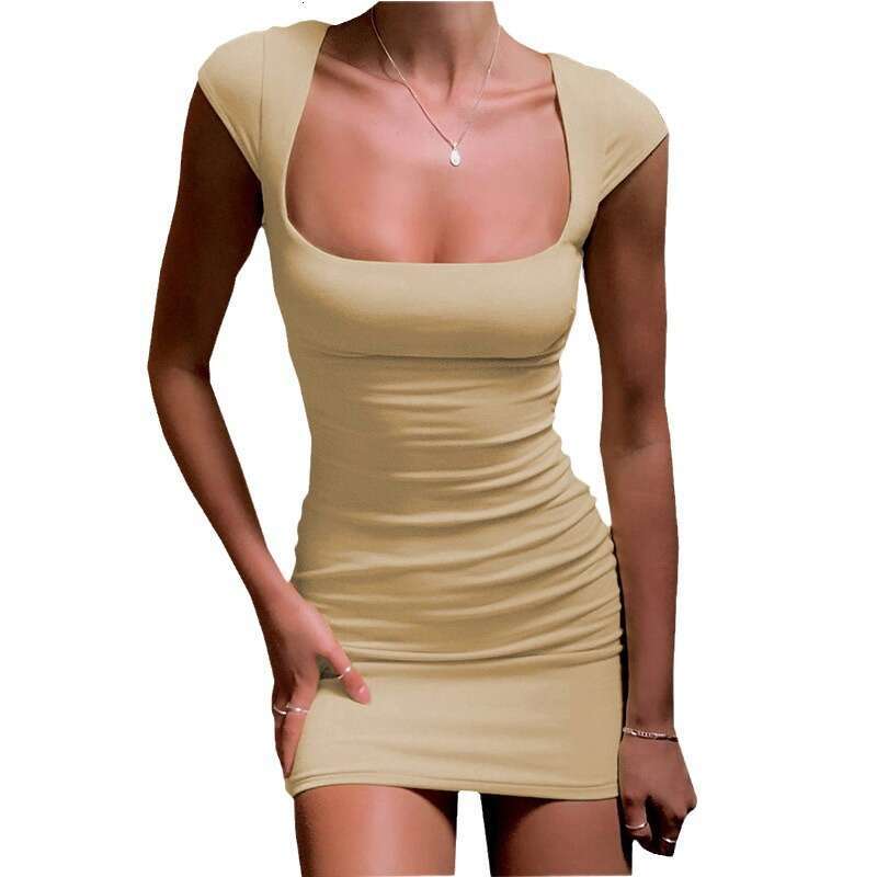2024 Summer New Tiktok Womens Square Neck Wrap Hip Dress Polka Point Chiffon Long Sleeve Dress Loose Bifurcated Temperament Sexy Waist SKINNY DRESS