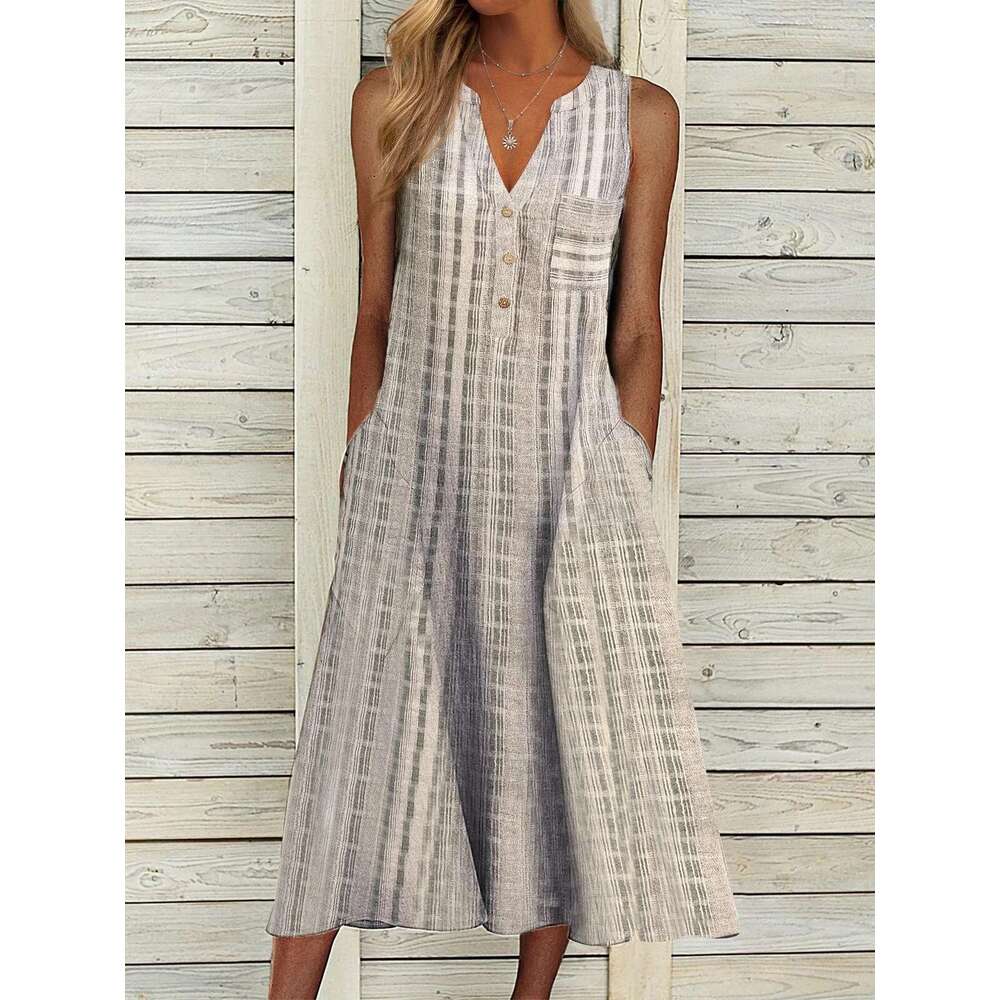 2021 Summer New Fashion Pocket V-neck Sleeveless Striped Dress Loose Bifurcated Short Waist SKINNY DRESS Pregnant Womens Dress