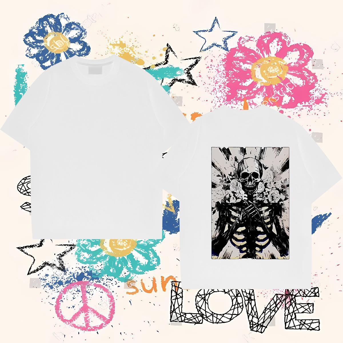 Fashion Mens T Shirts skull Tshirts 100% Cotton 230g Daily Outfit Loose Customized Pure Cotton Couples T Shirts