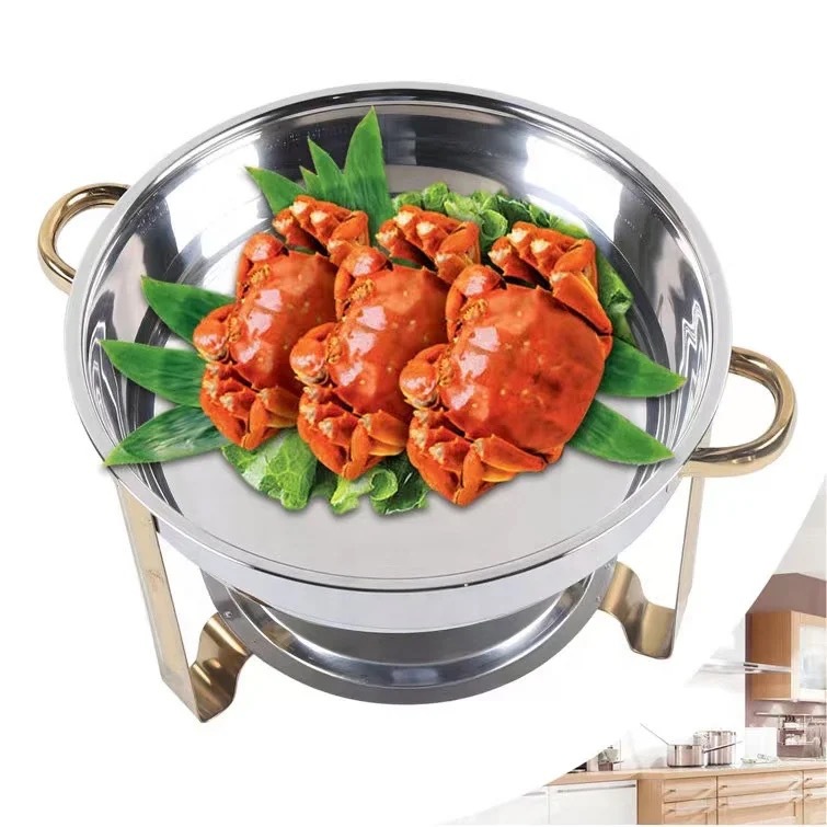 Dishes & Plates 4.5L Stainless Steel Chafer Buffet Chafing Dish Set Catering Pans Food Warmer Lid Round Chafe Circular alcohol stove food heater