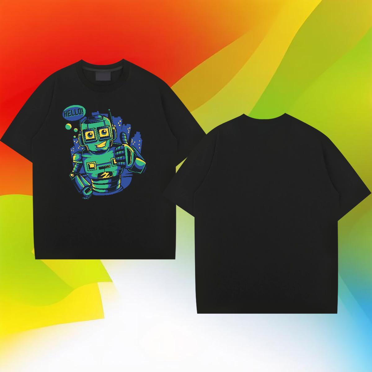 TOP Quality Men Clothes T-Shirt robot 230g Cotton Street O Neck Short Sleeves T Shirt For Man Asian Size 2024 Summer Tops