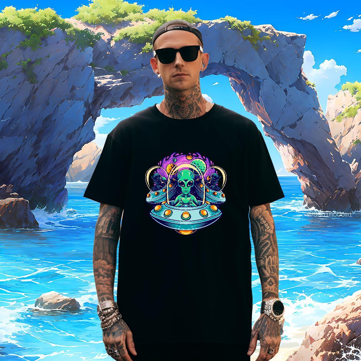 Comfortable Men Clothes T-Shirt ET 230g Cotton High Street Hip Hop Breathable Short Sleeve T-Shirts Plus Size Cartoon New Arrival Wear