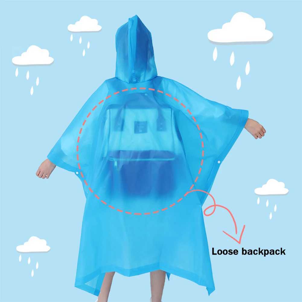 Rain Ponchos Reusable Rain Coat with Drawstring Hood Rain Gear Thicken EVA for Boys Girls for 6-12 Years Old Children Y240810