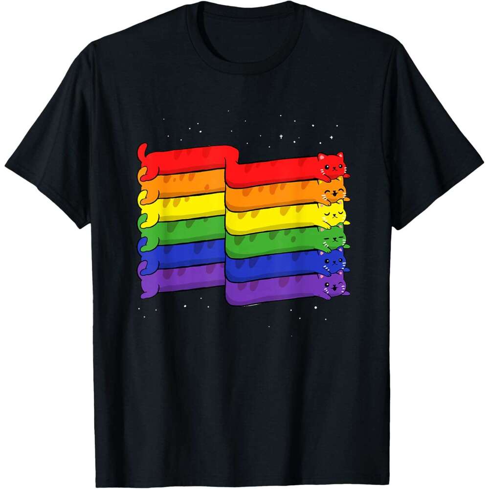 T shirt for Mens Rainbow Cats Shirt LGBTQ+ Kitty Lover Pride Month Lgbt Flag T-Shirt Shirts Tshirt Graphic Tee Casual Tops Clothes Short sleeve