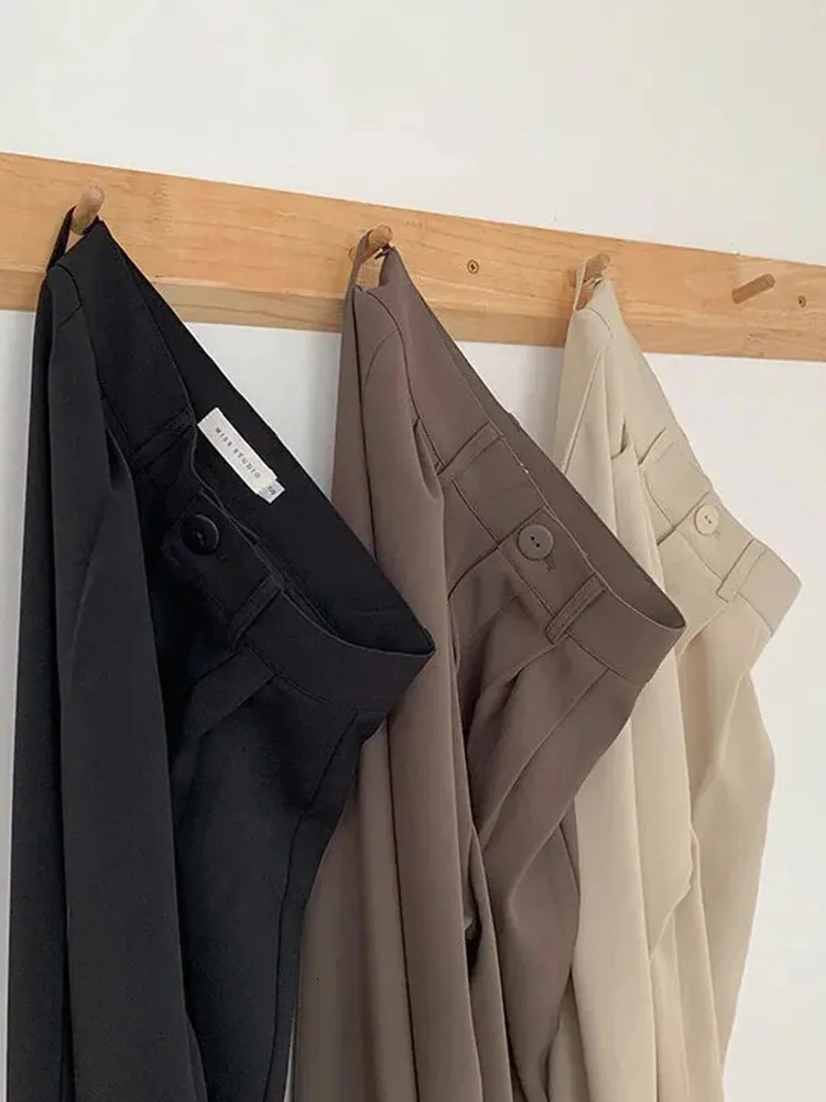 High Waist Women Suit Fall Straight Office Ladies Korean Fashion Trousers Casual Button Loose Female Black Pants Z260314