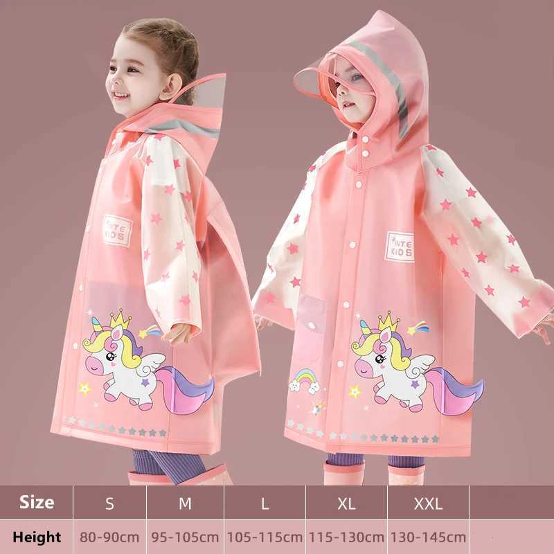 Kids Raincoat Waterproof Rain Poncho Cartoon Unicorn Dinosaur Children School Student Rainsuit Boys And Girls Travel RainWear Y240810