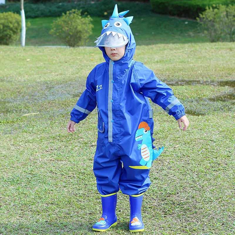 Cute Dinosaur Style Baby Jumpsuits Rain Coat Waterproof Polyester Raincoat Children Rainwear And Rain Pants Suit For Kids Y240810