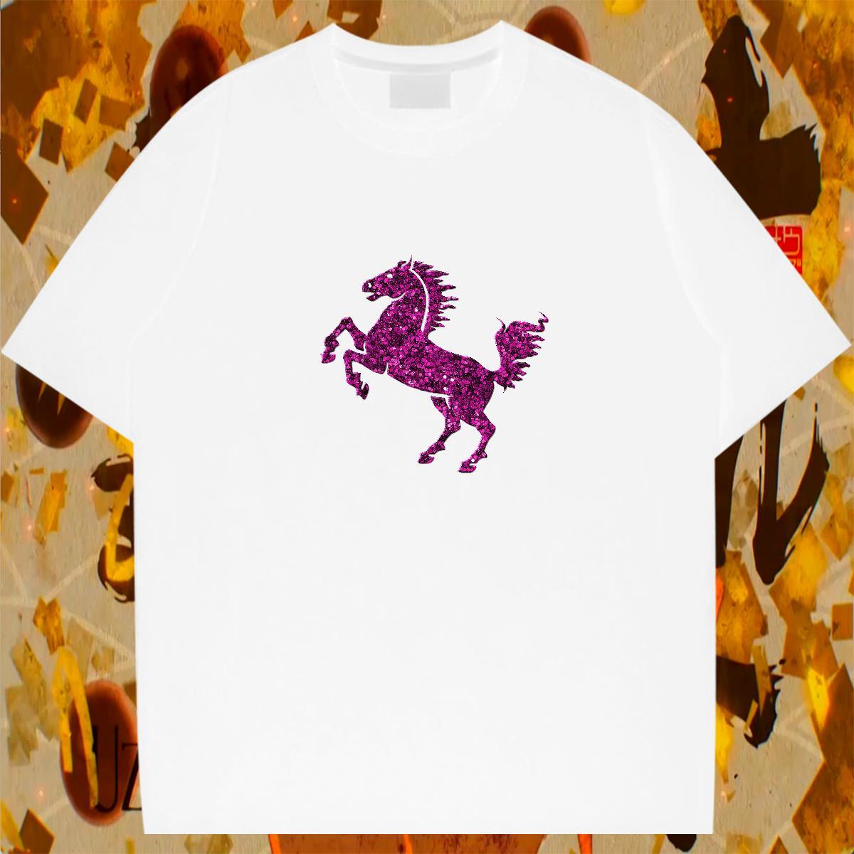 Classic Mens T Shirts horse Crew Neck Breathable Spring Summer Plus Size Cartoon 230g Cotton Tshirts Fashion New Clothes