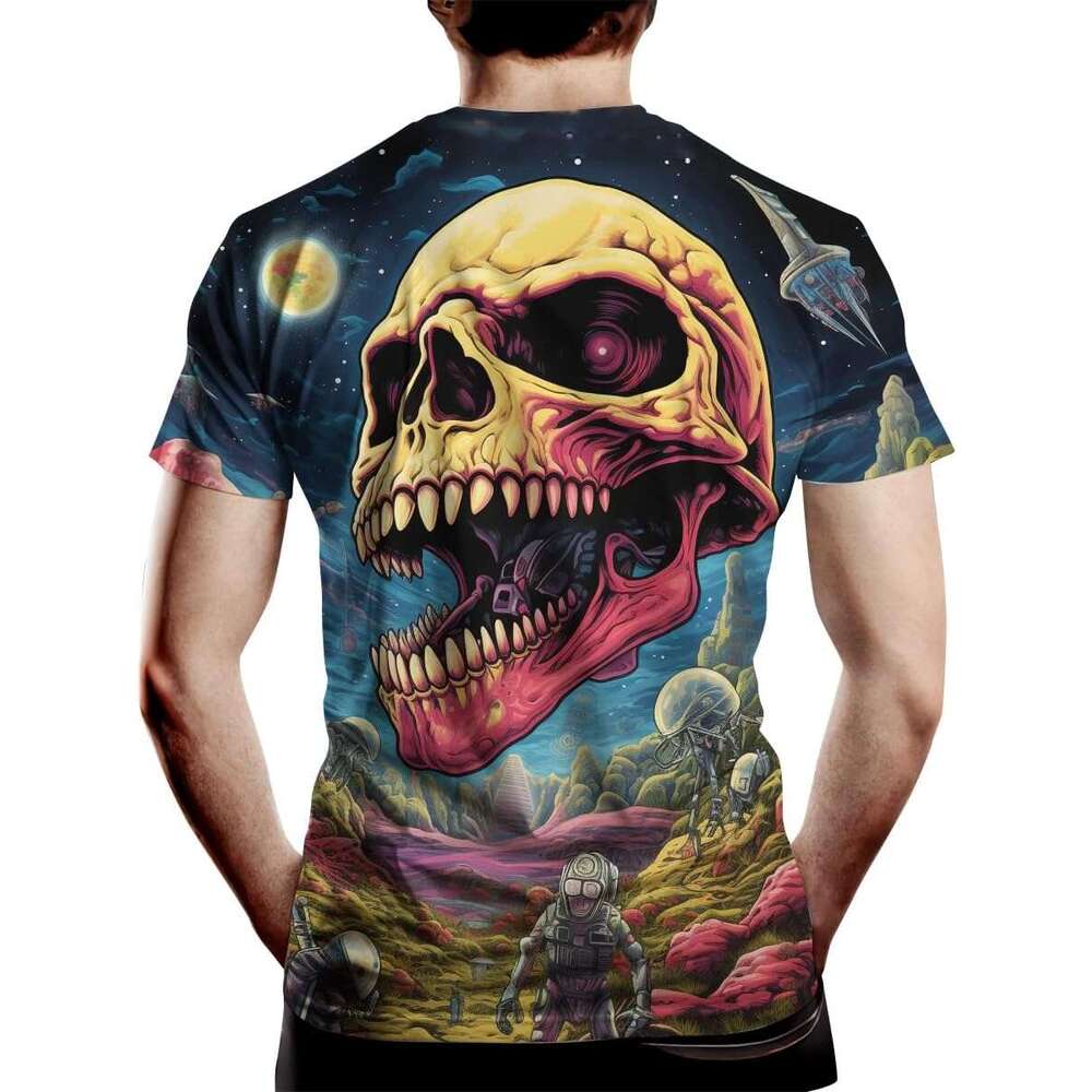 Halloween Mens T Shirt Dinosaur Skull T-Shirts For Men 3D Printed Psychedelic Graphic Shirts Novelty Tee Tshirt Casual Tops Summer Clothes Short Sleev